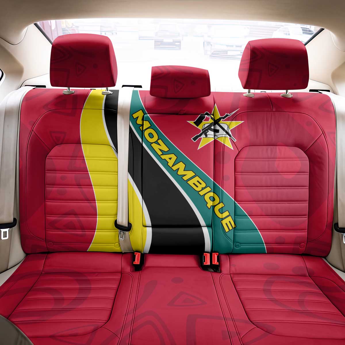 Mozambique Back Car Seat Cover Red Yellow Green Wave Design - African Pride
