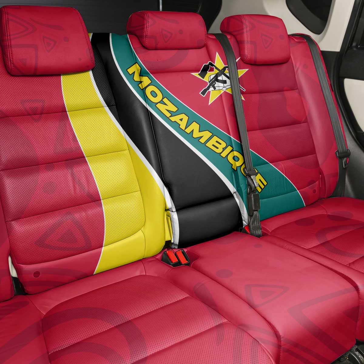 Mozambique Back Car Seat Cover Red Yellow Green Wave Design - African Pride