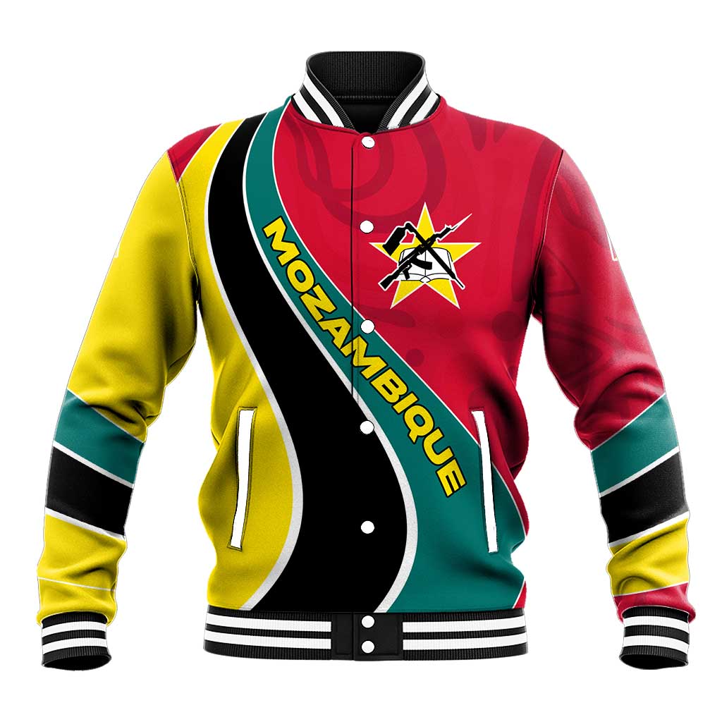 Mozambique Baseball Jacket Red Yellow Green Wave Design - African Pride