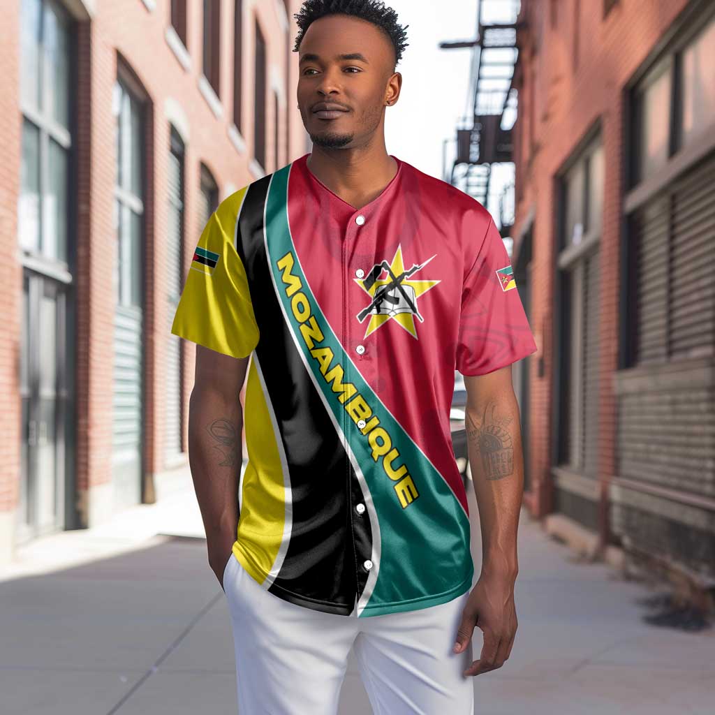 Mozambique Baseball Jersey Red Yellow Green Wave Design - African Pride