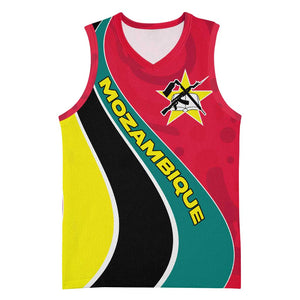 Mozambique Basketball Jersey Red Yellow Green Wave Design - African Pride