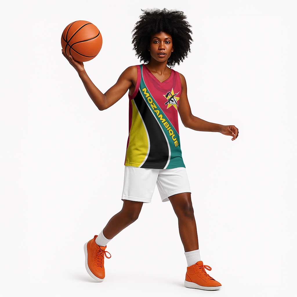 Mozambique Basketball Jersey Red Yellow Green Wave Design - African Pride