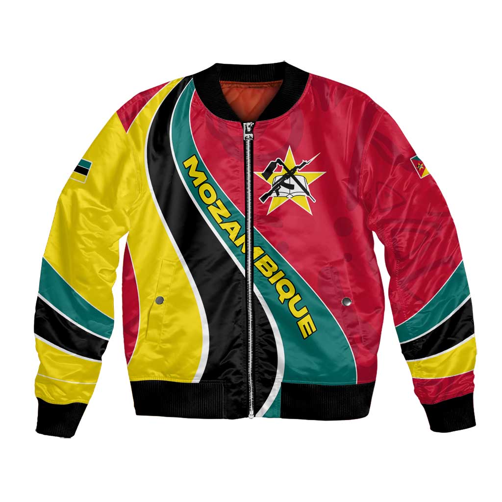 Mozambique Bomber Jacket Red Yellow Green Wave Design - African Pride