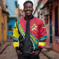 Mozambique Bomber Jacket Red Yellow Green Wave Design - African Pride