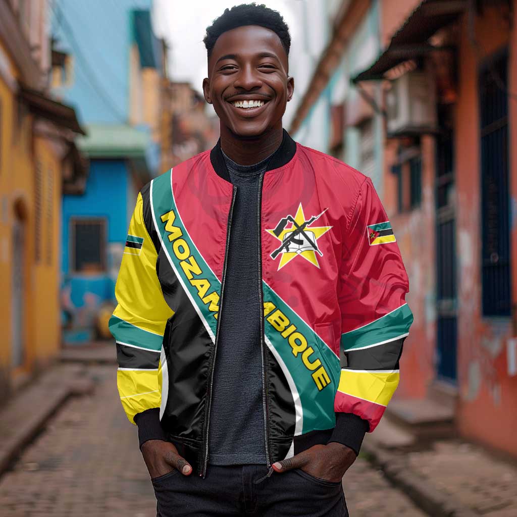 Mozambique Bomber Jacket Red Yellow Green Wave Design - African Pride