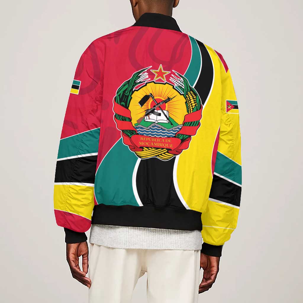 Mozambique Bomber Jacket Red Yellow Green Wave Design - African Pride