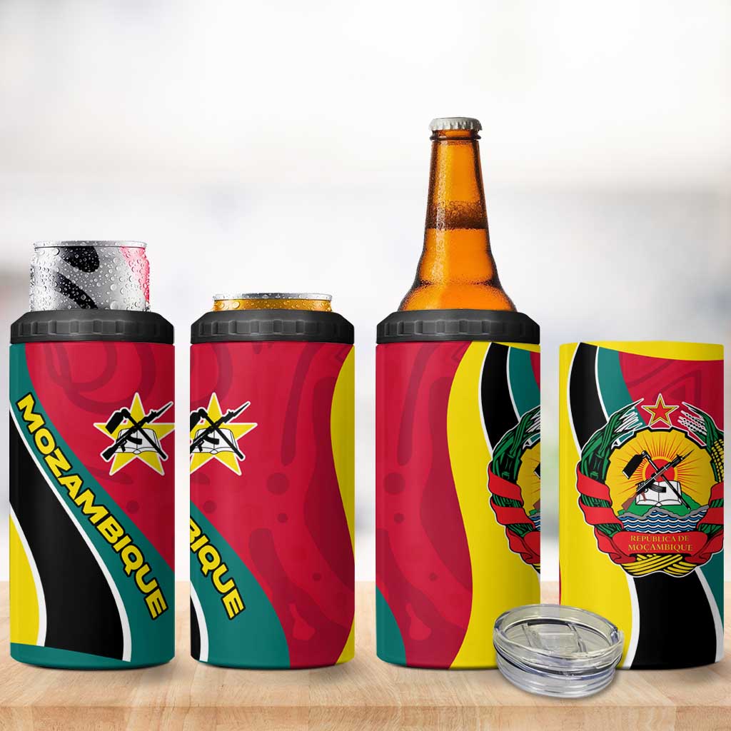 Mozambique 4 in 1 Can Cooler Tumbler Red Yellow Green Wave Design - African Pride