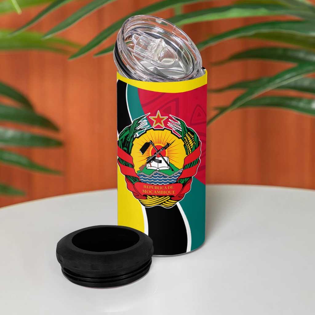 Mozambique 4 in 1 Can Cooler Tumbler Red Yellow Green Wave Design - African Pride