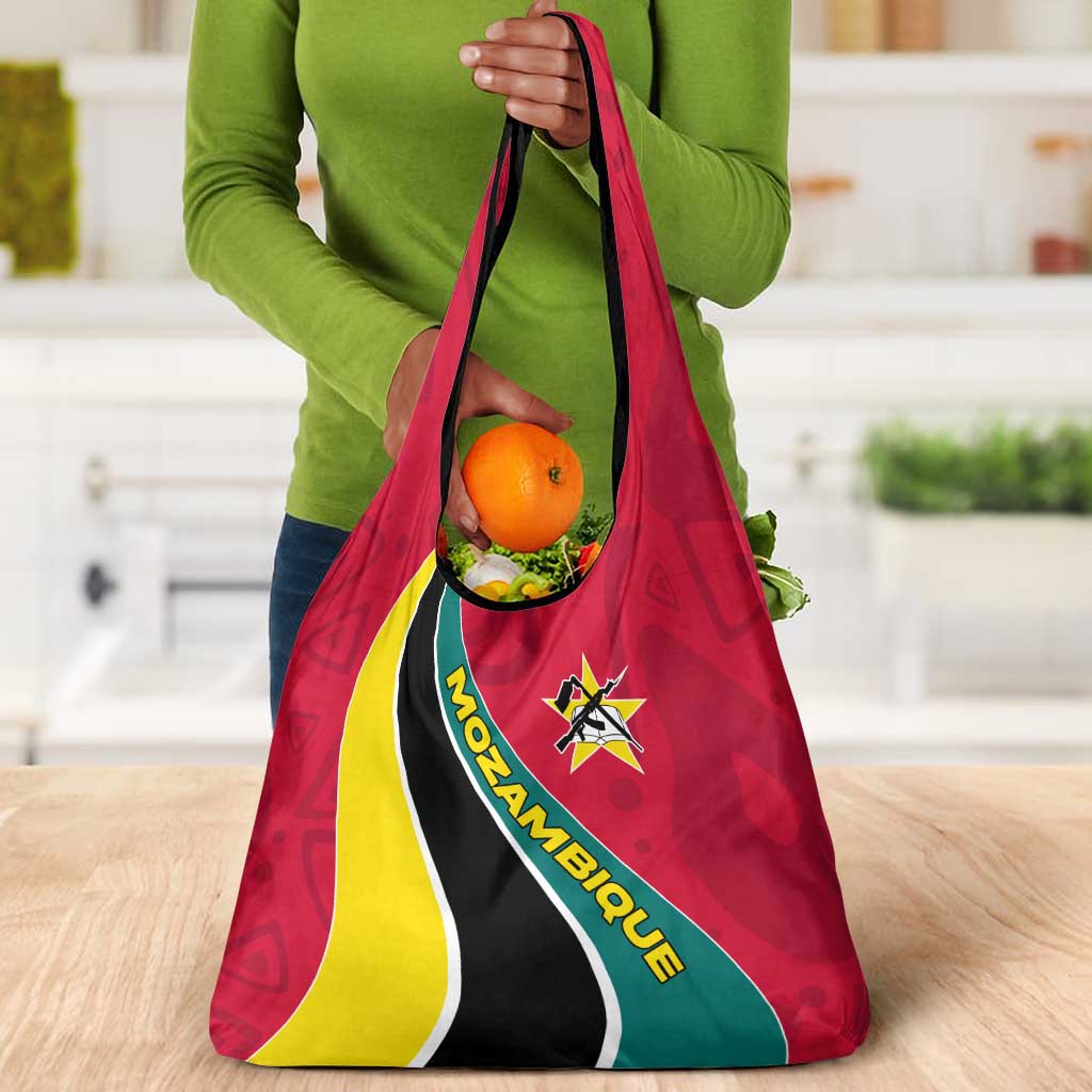 Mozambique Grocery Bag Red Yellow Green Wave Design - African Pride