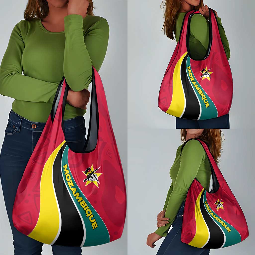 Mozambique Grocery Bag Red Yellow Green Wave Design - African Pride