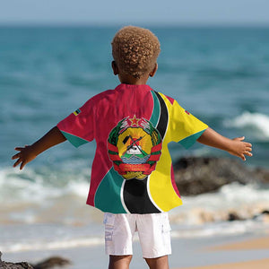 Mozambique Kid Hawaiian Shirt Red Yellow Green Wave Design - African Pride