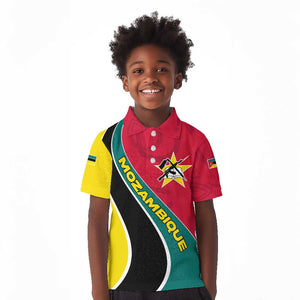 Mozambique Kid Polo Shirt Red Yellow Green Wave Design - African Pride