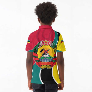 Mozambique Kid Polo Shirt Red Yellow Green Wave Design - African Pride
