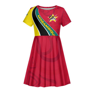 Mozambique Kid Short Sleeve Dress Red Yellow Green Wave Design - African Pride