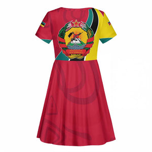Mozambique Kid Short Sleeve Dress Red Yellow Green Wave Design - African Pride