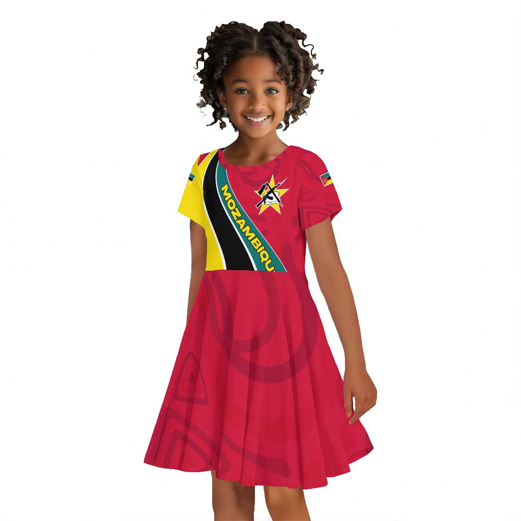Mozambique Kid Short Sleeve Dress Red Yellow Green Wave Design - African Pride