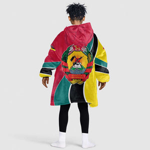 Mozambique Kid Wearable Blanket Hoodie Red Yellow Green Wave Design - African Pride