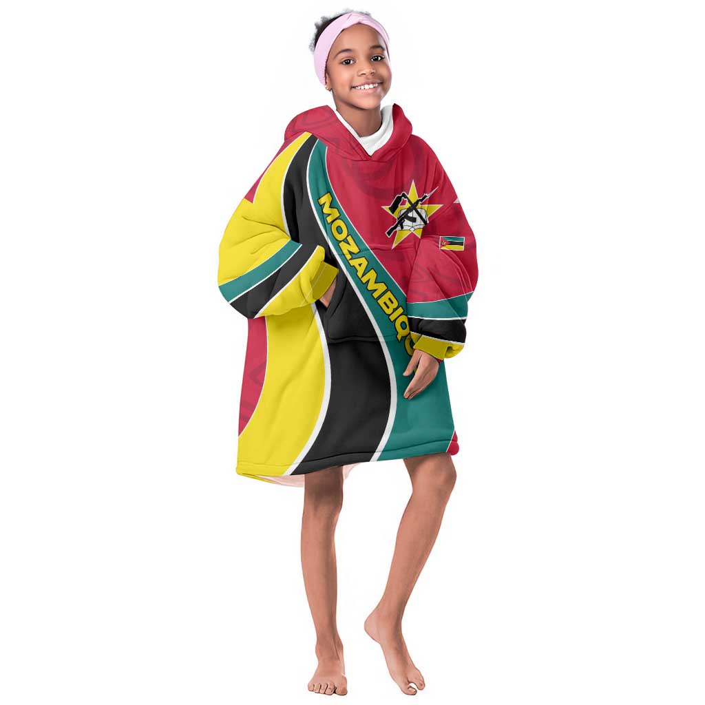 Mozambique Kid Wearable Blanket Hoodie Red Yellow Green Wave Design - African Pride