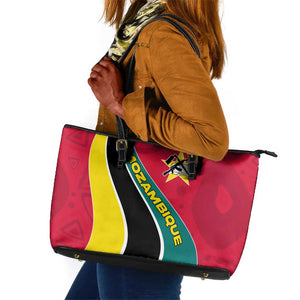 Mozambique Leather Tote Bag Red Yellow Green Wave Design - African Pride