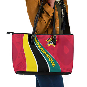 Mozambique Leather Tote Bag Red Yellow Green Wave Design - African Pride