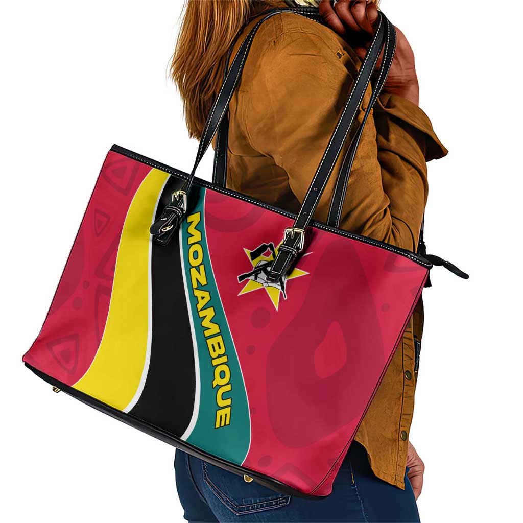 Mozambique Leather Tote Bag Red Yellow Green Wave Design - African Pride