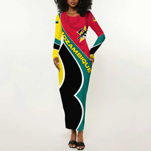 Mozambique Long Sleeve Bodycon Dress Red Yellow Green Wave Design - African Pride