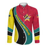 Mozambique Long Sleeve Button Shirt Red Yellow Green Wave Design - African Pride