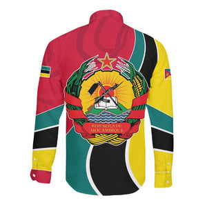 Mozambique Long Sleeve Button Shirt Red Yellow Green Wave Design - African Pride