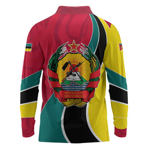 Mozambique Long Sleeve Polo Shirt Red Yellow Green Wave Design - African Pride