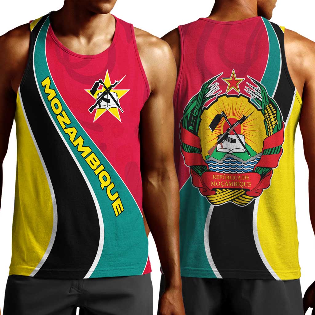 Mozambique Men Tank Top Red Yellow Green Wave Design - African Pride