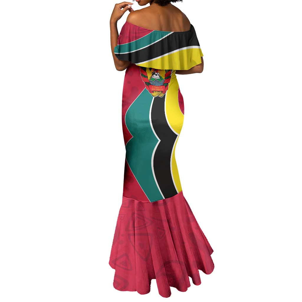 Mozambique Mermaid Dress Red Yellow Green Wave Design - African Pride