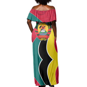 Mozambique Off Shoulder Maxi Dress Red Yellow Green Wave Design - African Pride