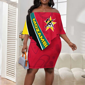 Mozambique Off Shoulder Short Dress Red Yellow Green Wave Design - African Pride