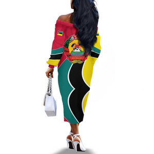Mozambique Off The Shoulder Long Sleeve Dress Red Yellow Green Wave Design - African Pride