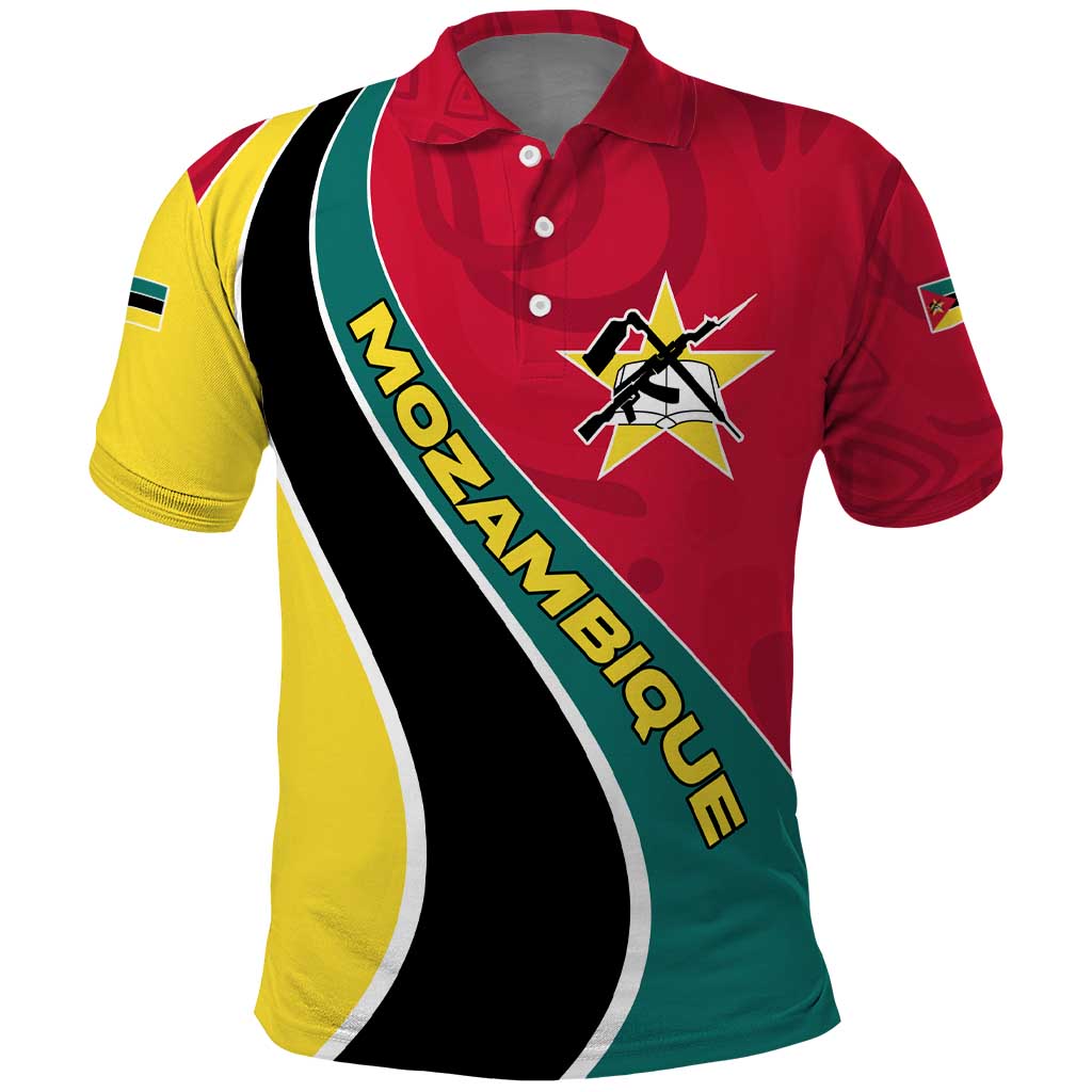 Mozambique Polo Shirt Red Yellow Green Wave Design - African Pride