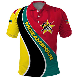Mozambique Polo Shirt Red Yellow Green Wave Design - African Pride