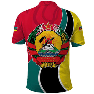 Mozambique Polo Shirt Red Yellow Green Wave Design - African Pride