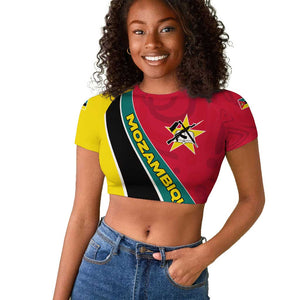 Mozambique Raglan Cropped T shirt Red Yellow Green Wave Design - African Pride