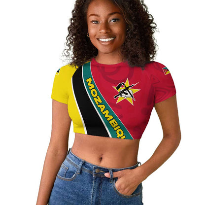 Mozambique Raglan Cropped T shirt Red Yellow Green Wave Design - African Pride
