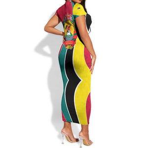 Mozambique Short Sleeve Bodycon Dress Red Yellow Green Wave Design - African Pride