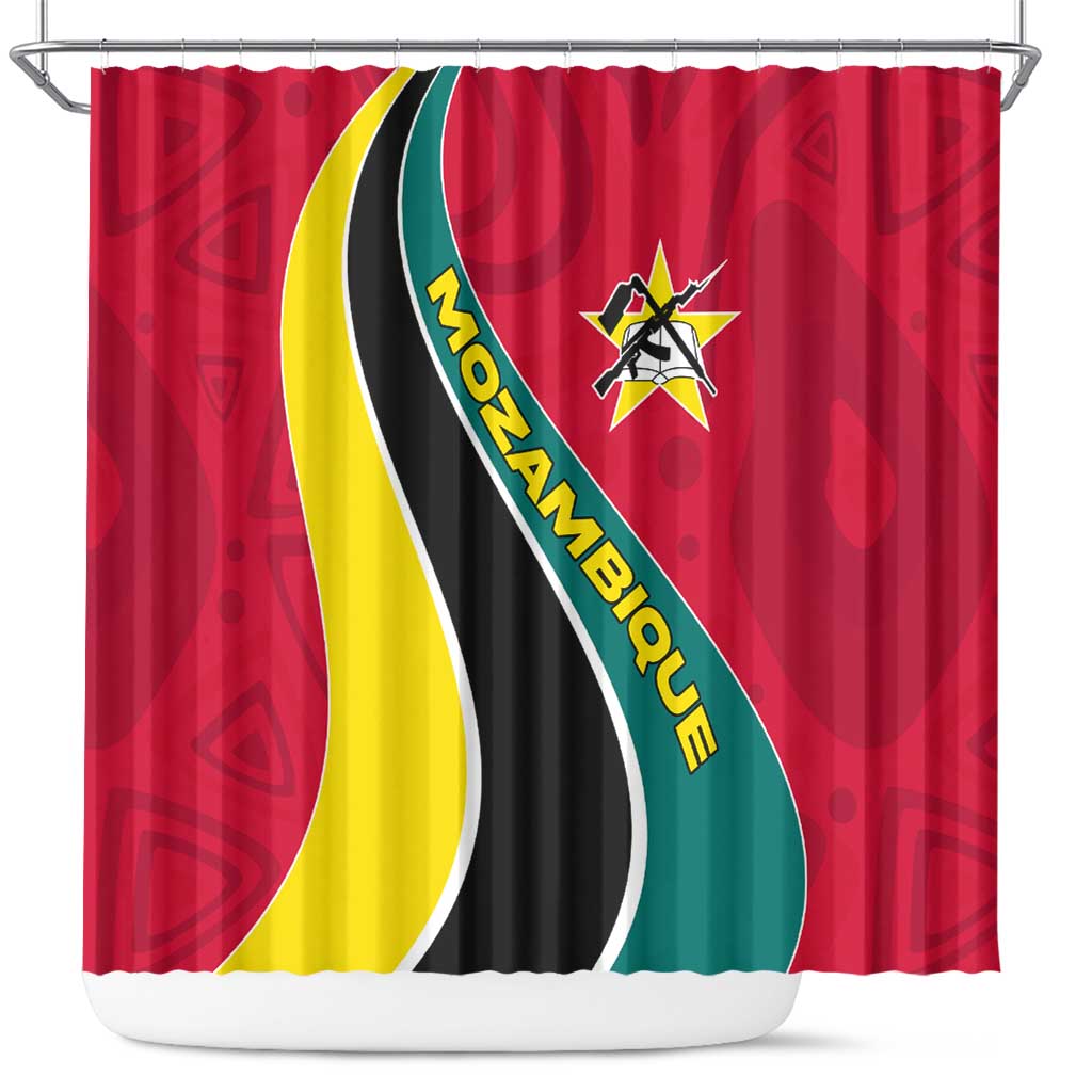 Mozambique Shower Curtain Red Yellow Green Wave Design - African Pride