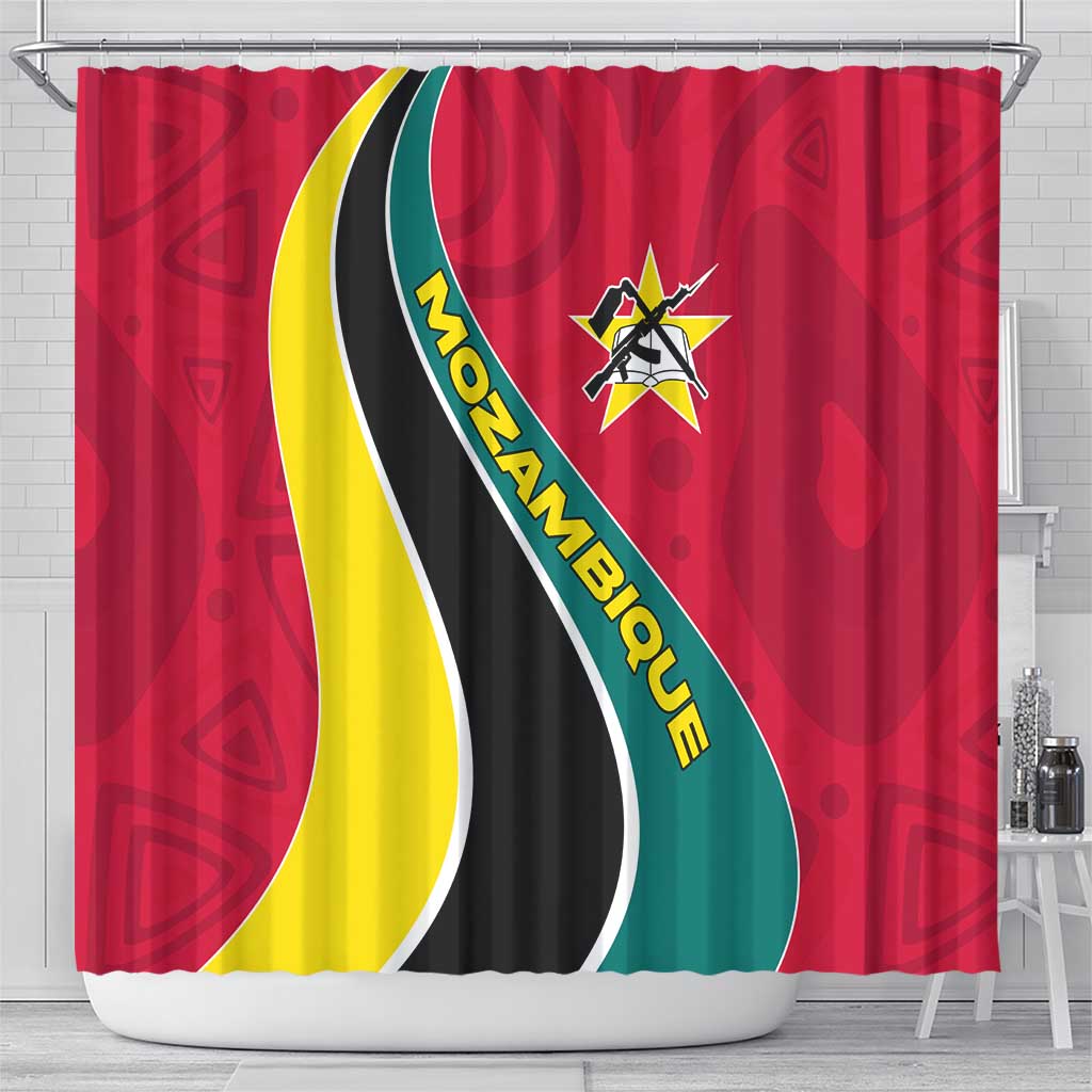 Mozambique Shower Curtain Red Yellow Green Wave Design - African Pride