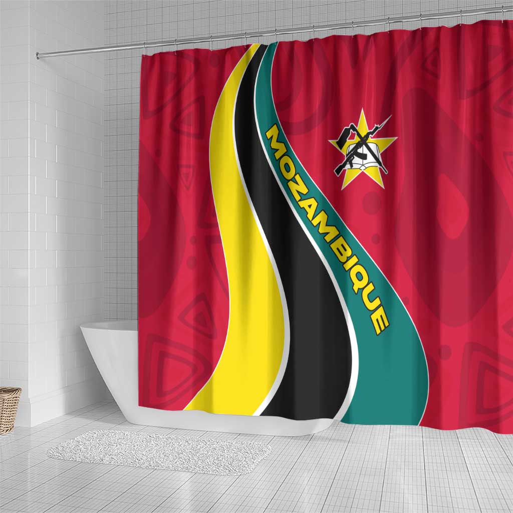 Mozambique Shower Curtain Red Yellow Green Wave Design - African Pride