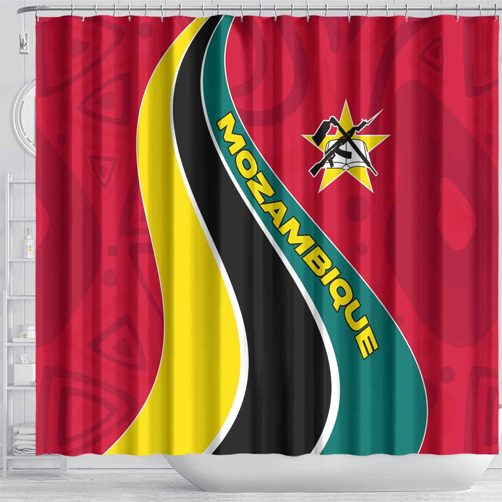 Mozambique Shower Curtain Red Yellow Green Wave Design - African Pride