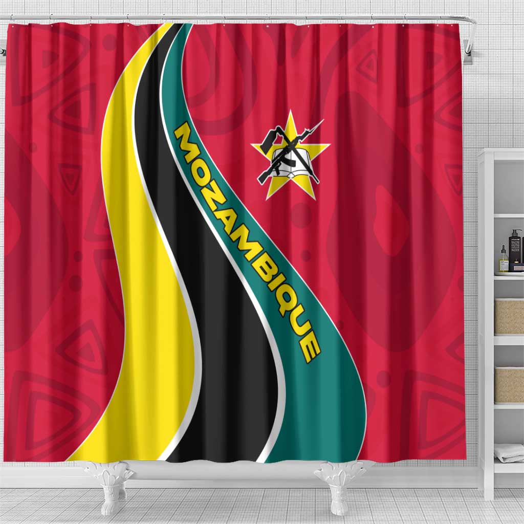 Mozambique Shower Curtain Red Yellow Green Wave Design - African Pride