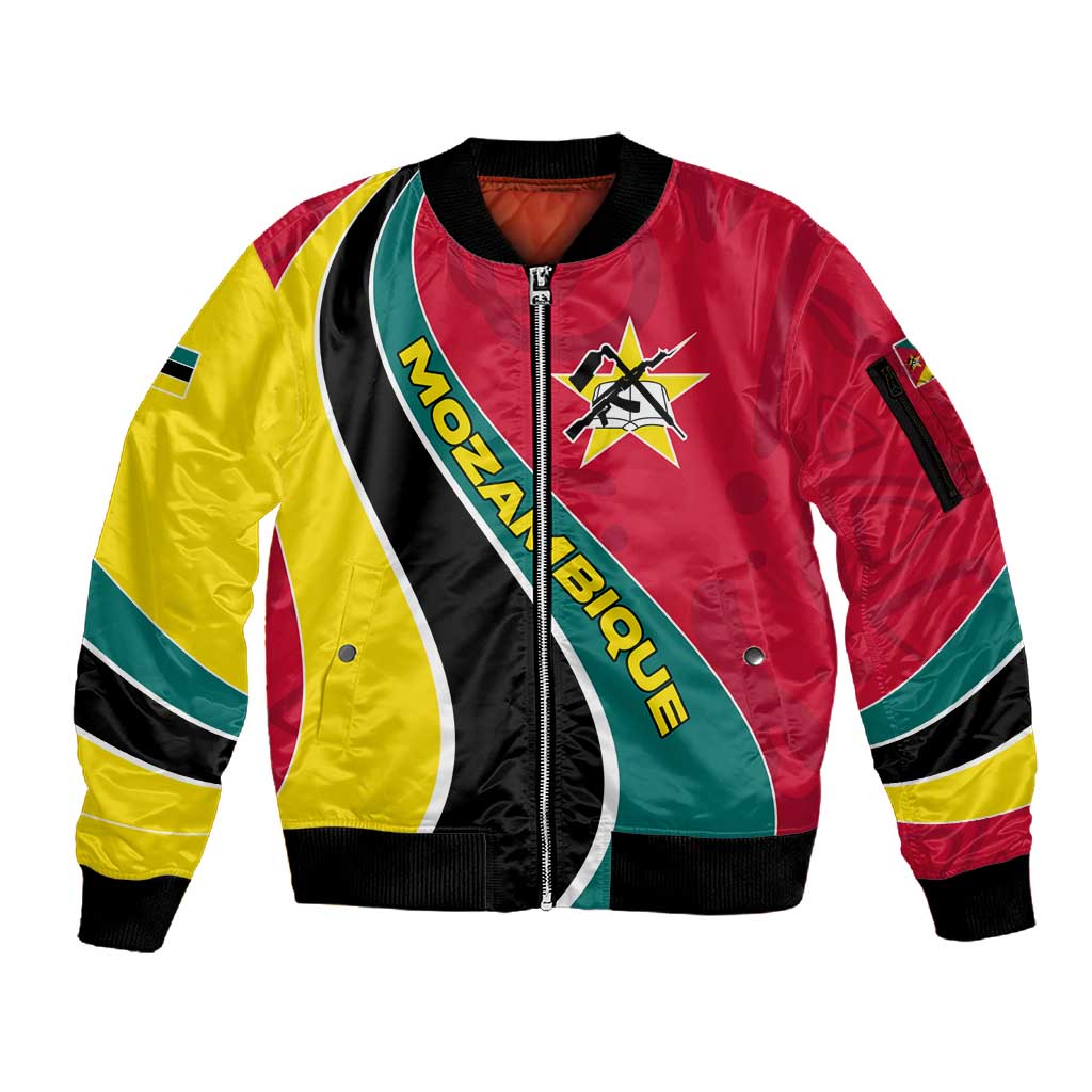 Mozambique Sleeve Zip Bomber Jacket Red Yellow Green Wave Design - African Pride