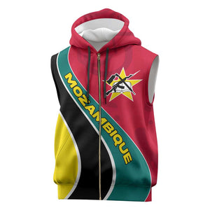 Mozambique Sleeveless Zip Hoodie Red Yellow Green Wave Design - African Pride