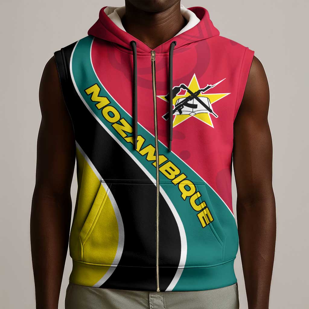 Mozambique Sleeveless Zip Hoodie Red Yellow Green Wave Design - African Pride