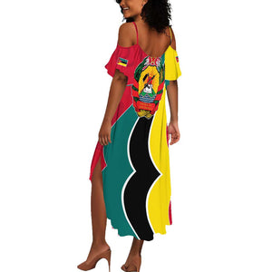 Mozambique Summer Maxi Dress Red Yellow Green Wave Design - African Pride