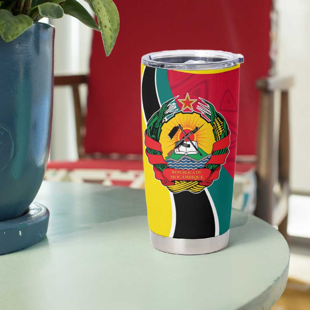 Mozambique Tumbler Cup Red Yellow Green Wave Design - African Pride